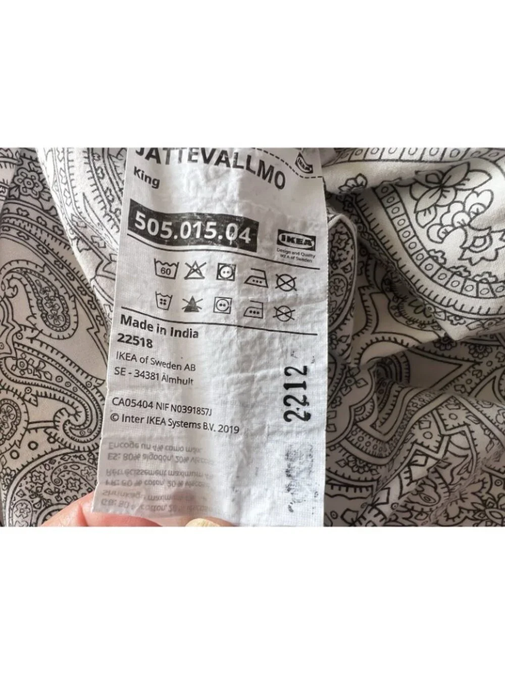 Ikea JATTEVALLMO Pillowcases KING Size Paisley Black White PAIR 80% Cotton NICE